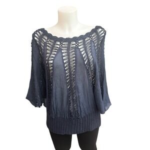 Anthropologie x Tiny Sweetfern Peasant Crochet Knit Boho Blouse Pullover‎ M New